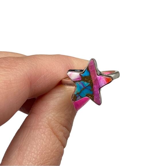 Pink Dahlia Kingman Turquoise Star Ring Size 9.5 Solid 925 Sterling Silver - Picture 5 of 7